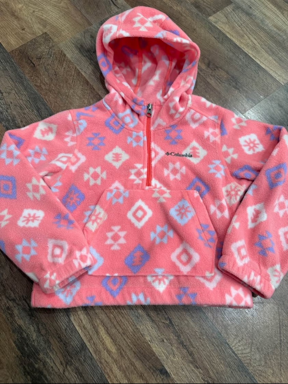 Columbia Kids Coral Pink Patterned Fleece Half-Zip Hoodie